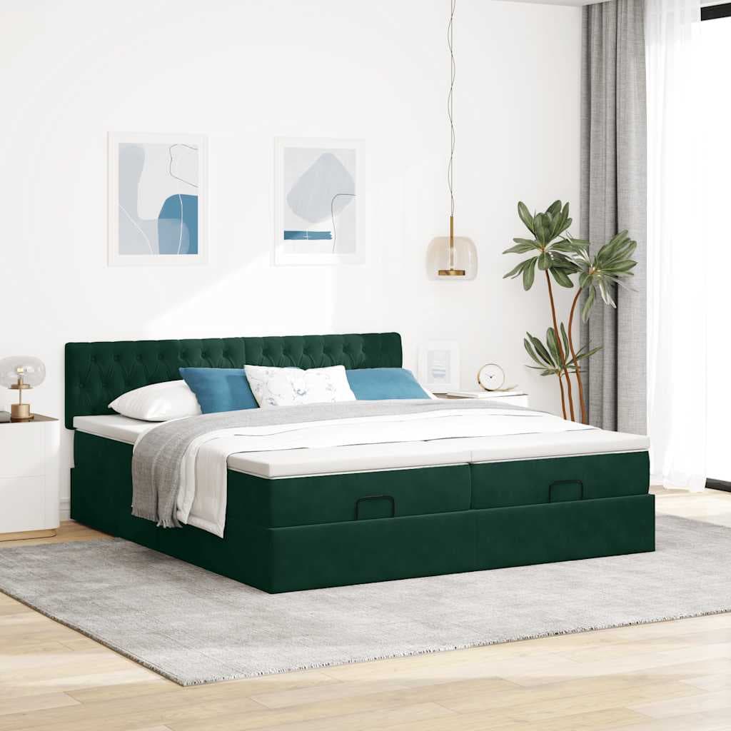 vidaXL Estrutura de cama otomana com colchão verde escuro Veludo