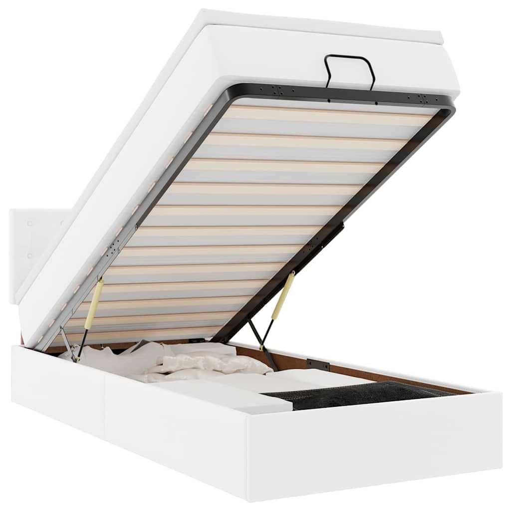vidaXL Estrutura de Cama Otomana com Colchão 100x200 cm Branco Puro - 1722725577