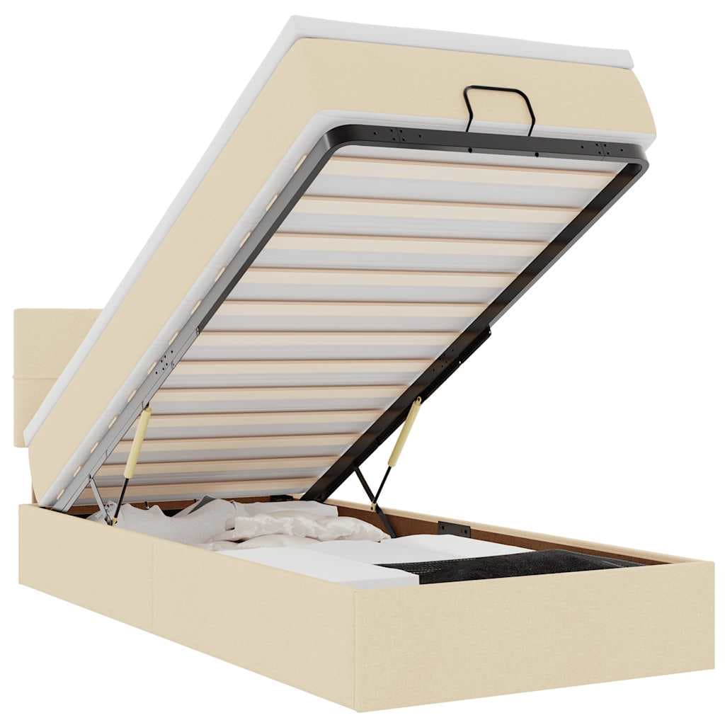 vidaXL Cama Otomana com Colchão 90x200 cm Tecido Creme - 1741240901
