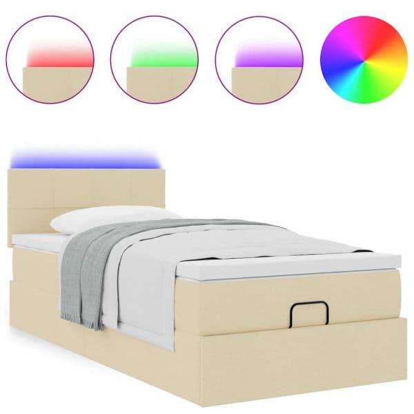 vidaXL Cama Otomana com Colchão 90x200 cm Tecido Creme - 1741240901