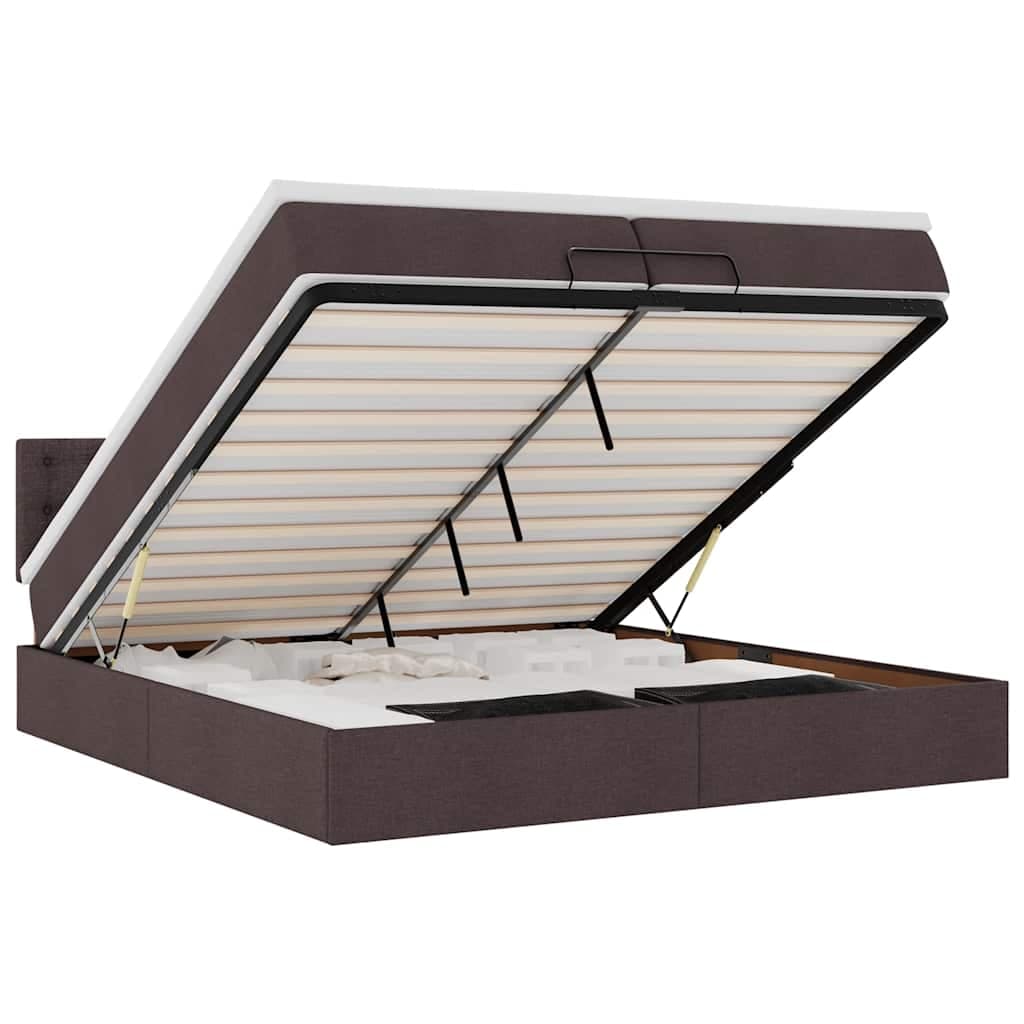 vidaXL Estrutura de Cama Otomana com Colchões Tecido Castanho Escuro - 2858395336