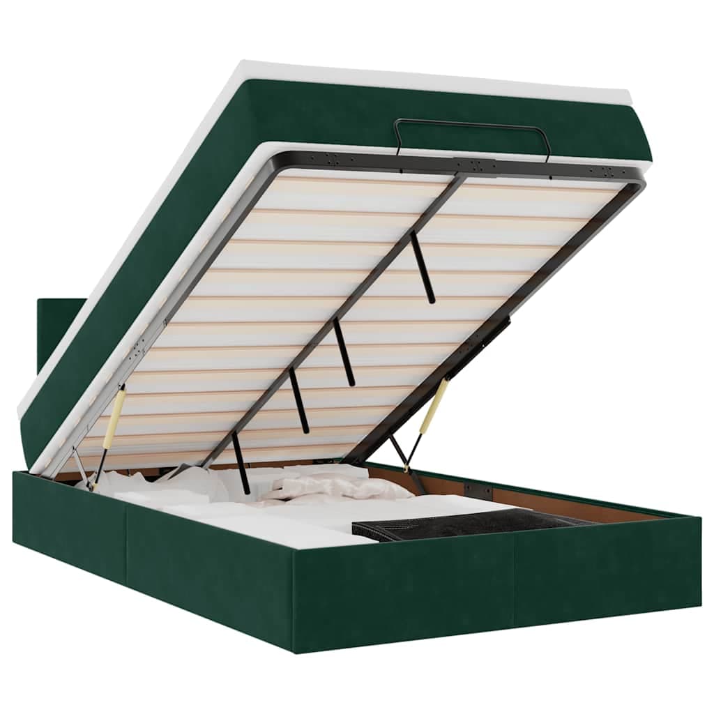 vidaXL Estrutura de Cama Otomana com Colchão Verde Escuro Veludo - 1347941999