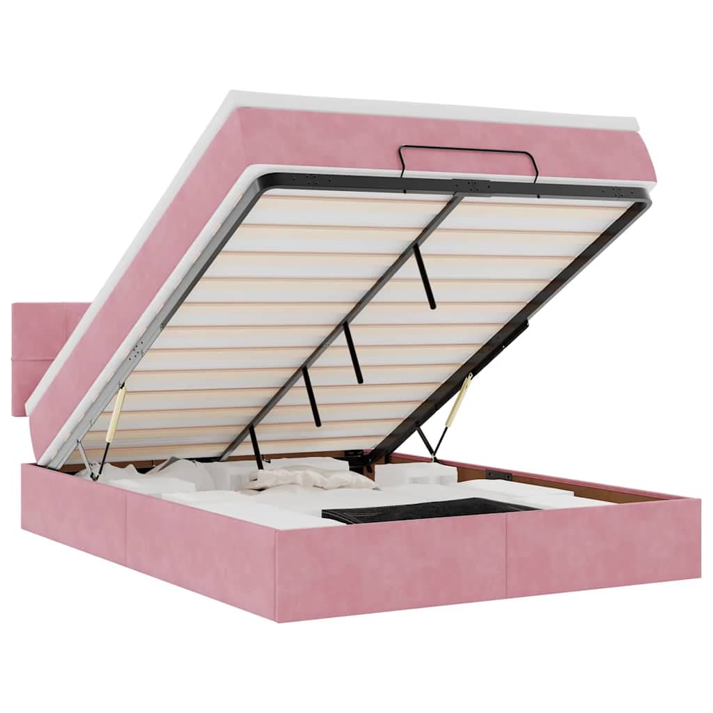 vidaXL Estrutura de Cama Otomana com Colchão 140x200 cm Veludo Rosa - 440212200
