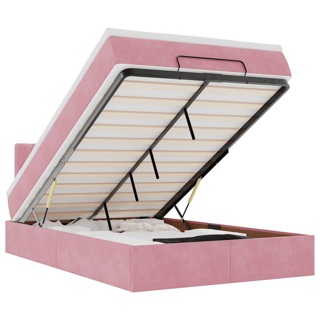 vidaXL Estrutura de cama otomana com colchão 120x200 cm veludo rosa