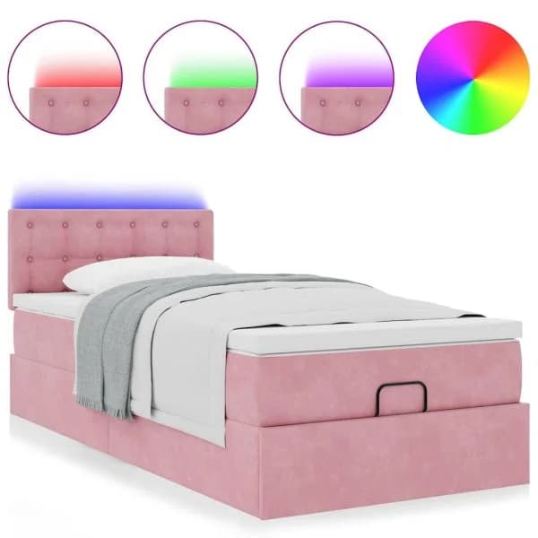 vidaXL Estrutura de Cama Otomana com Colchão Rosa 90x200cm Veludo - 1406345729