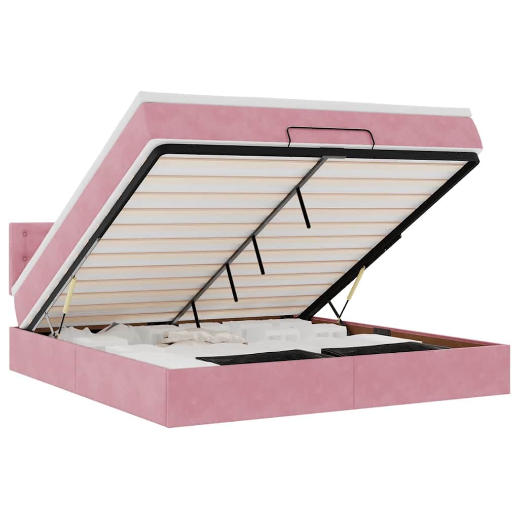 vidaXL Estrutura de cama otomana com colchão 160x200 cm veludo rosa