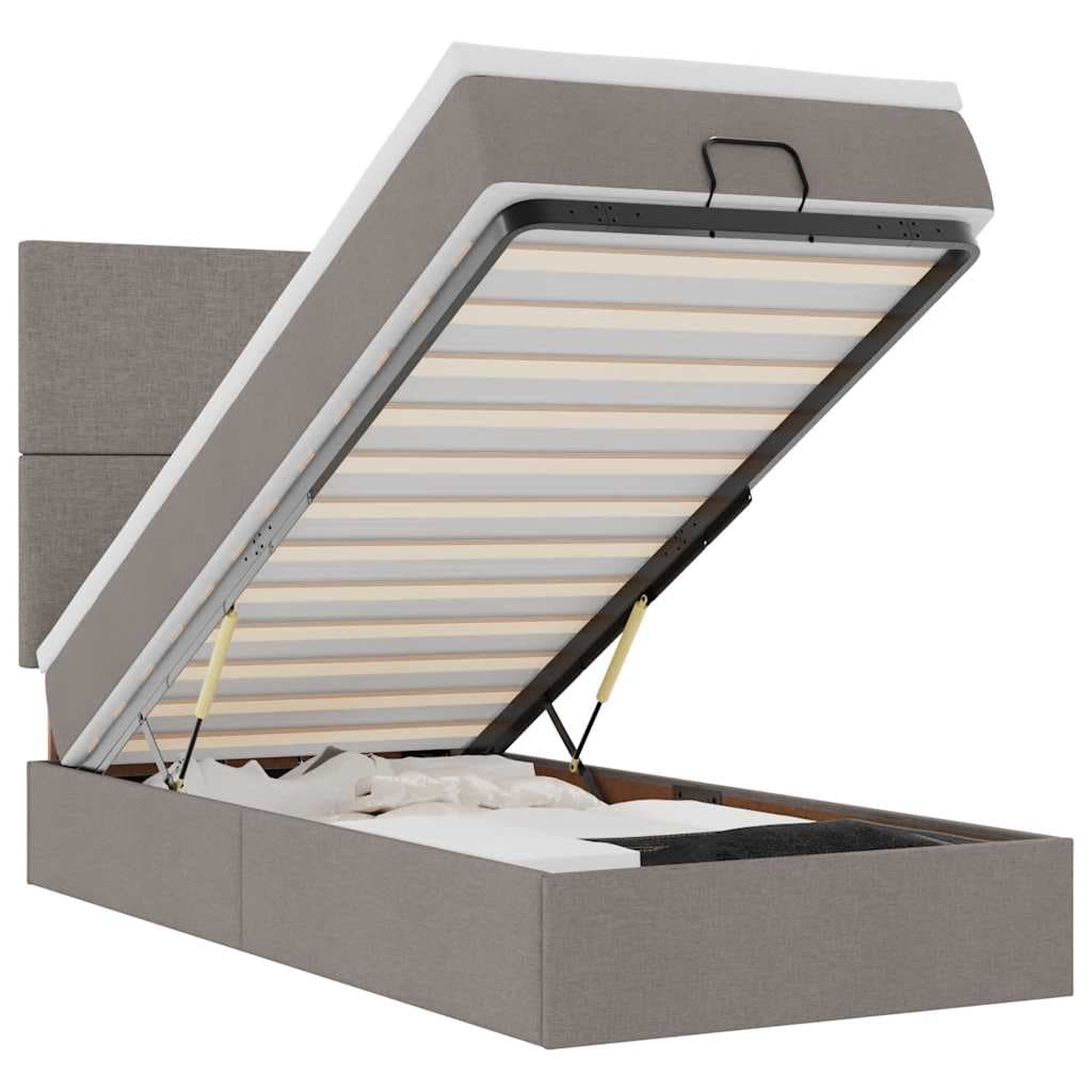 vidaXL Estrutura de Cama Otomana com Colchão Tecido Cinzento 90x200cm - 3027661