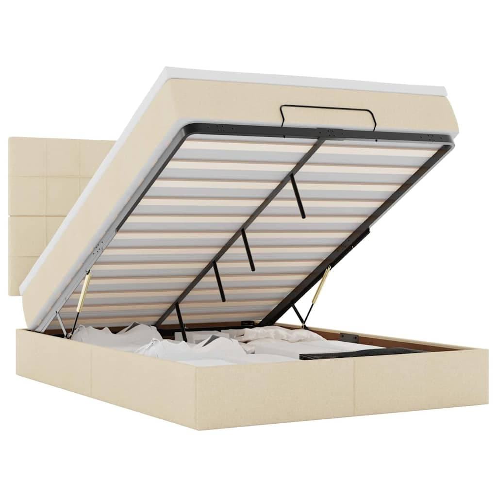 vidaXL Estrutura de cama otomana com colchão tecido creme 140x200cm