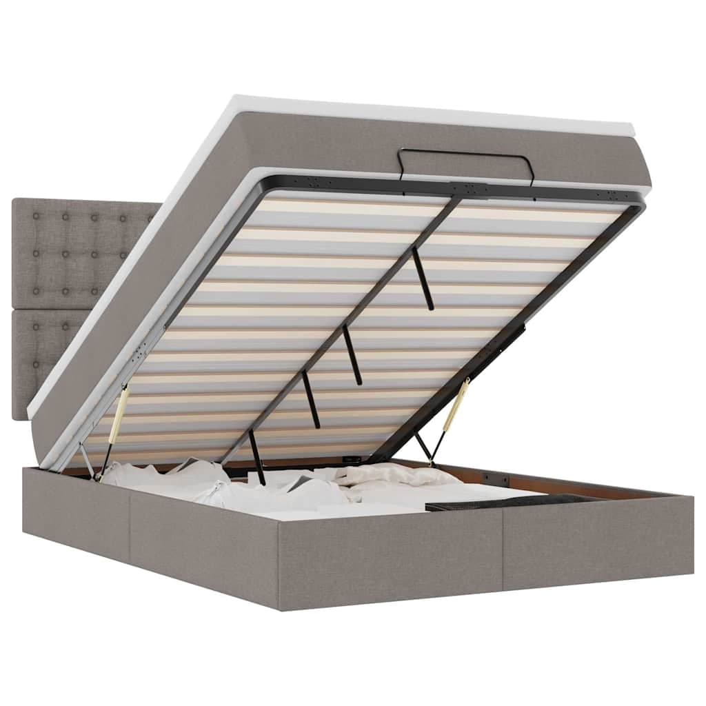 vidaXL Estrutura de Cama Otomana com Colchão Tecido Cinzento 140x190cm - 3443227304