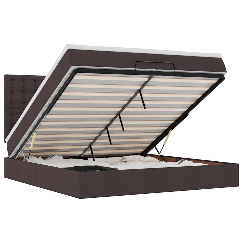 vidaXL Estrutura de Cama Otomana com Colchões Tecido Castanho Escuro - 4061141216