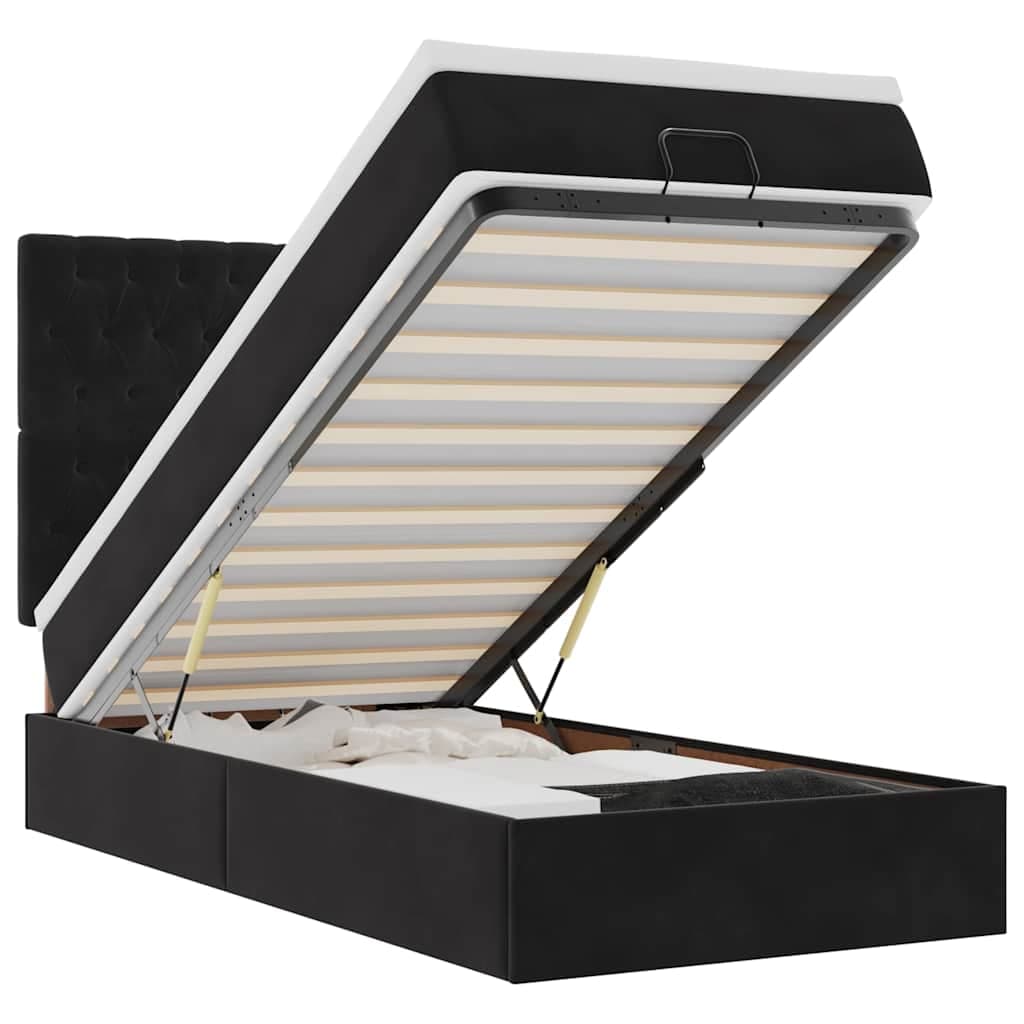 vidaXL Estrutura de Cama Otomana com Colchões Preto Veludo - 2620008804