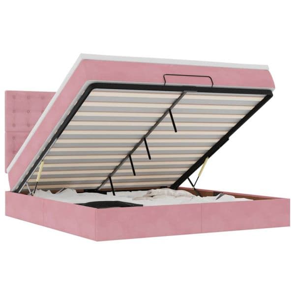 vidaXL Estrutura de Cama Otomana com Colchões 160x200 cm Veludo Rosa - 3582348571