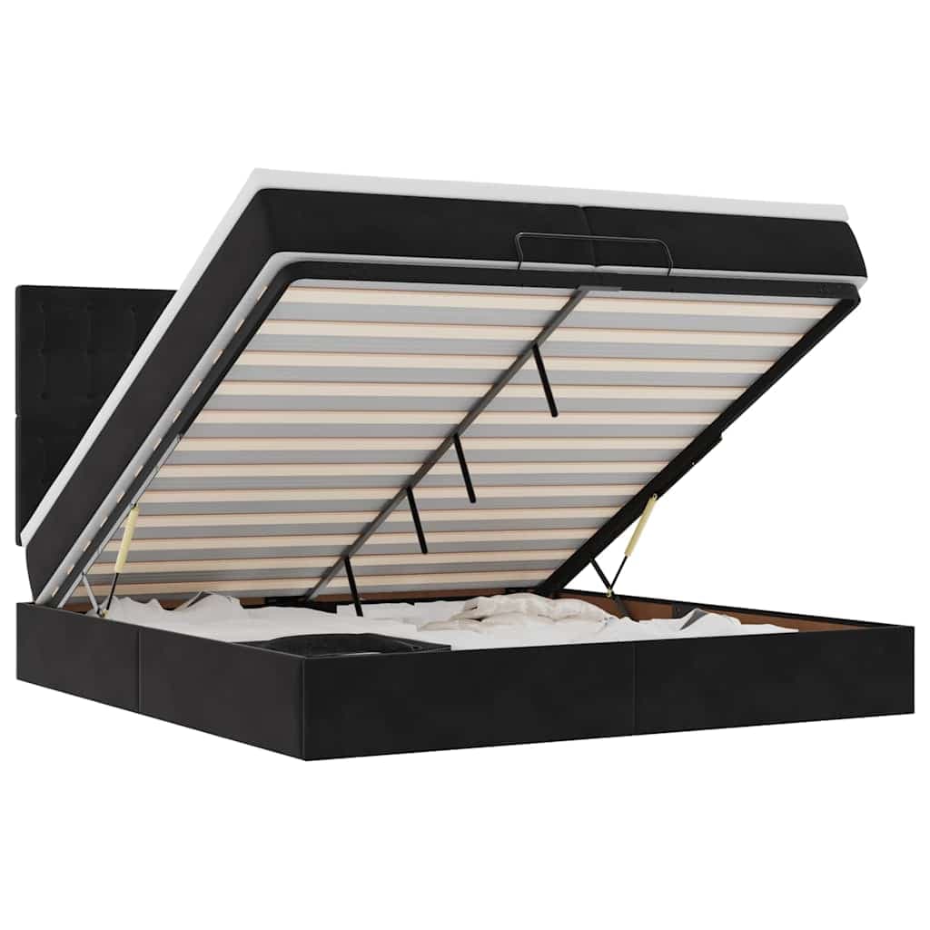 vidaXL Estrutura de Cama Otomana com Colchões 200x200cm Veludo Preto - 2891642303