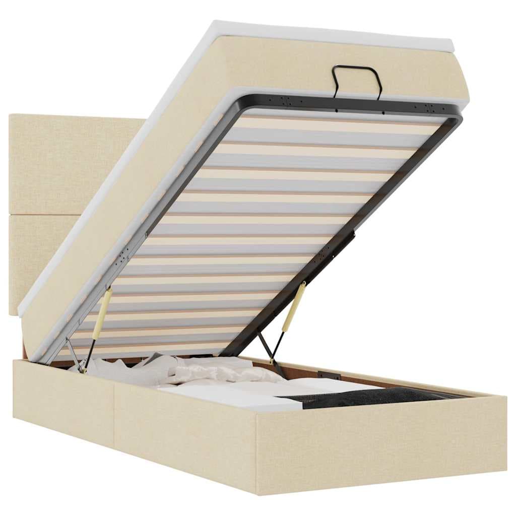 vidaXL Estrutura de cama otomana com creme de colchão 100x200cm tecido