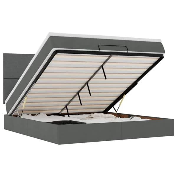 vidaXL Estrutura de Cama Otomana com Colchão Tecido Cinzento Escuro - 2930835113