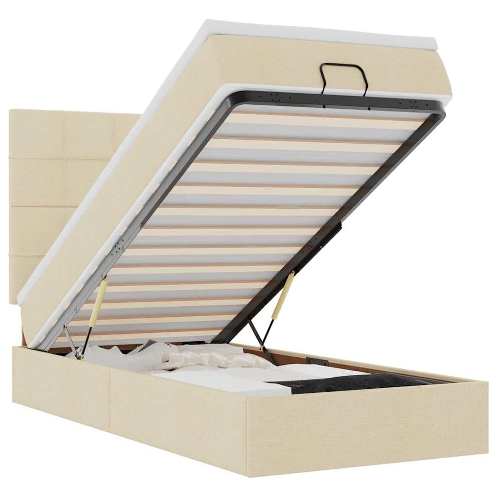 vidaXL Estrutura de Cama Otomana com Creme de Colchão 90x200cm Tecido - 1026479085