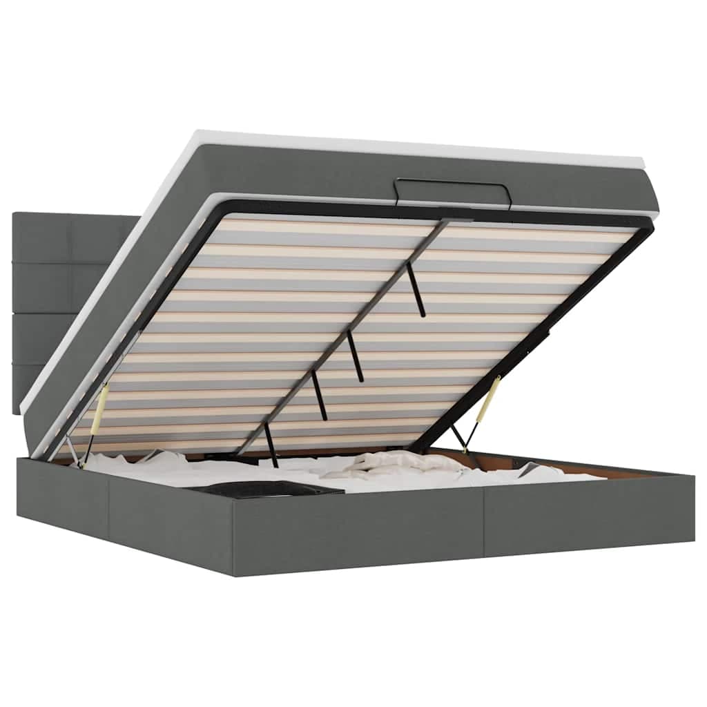 vidaXL Estrutura de Cama Otomana com Colchão Tecido Cinzento Escuro - 1882317728