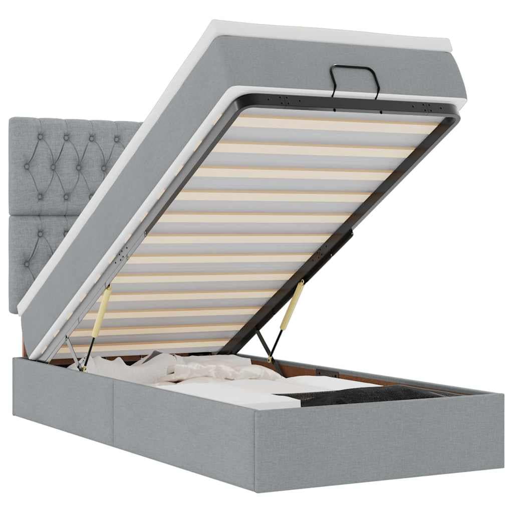 vidaXL Estrutura Cama Otomana Colchão 90x190 cm Tecido Cinzento Claro - 1837211136