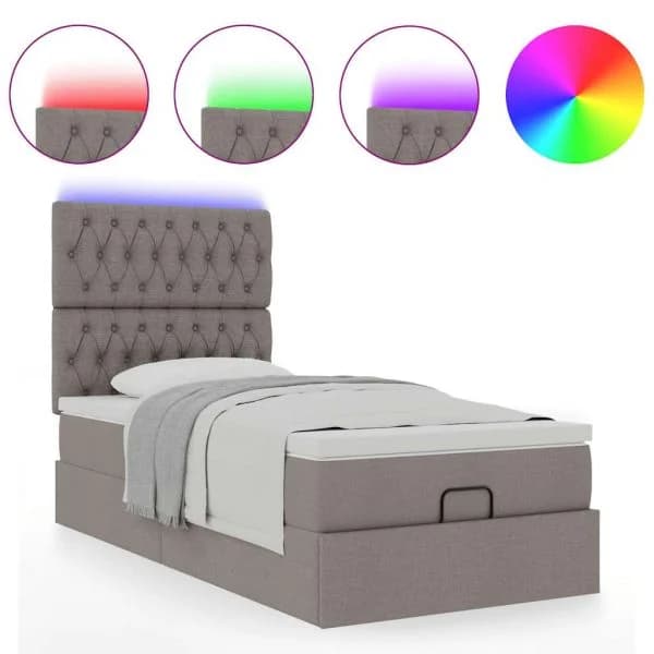 vidaXL Estrutura de Cama Otomana com Colchão Tecido Cinzento 90x190cm - 1793874457