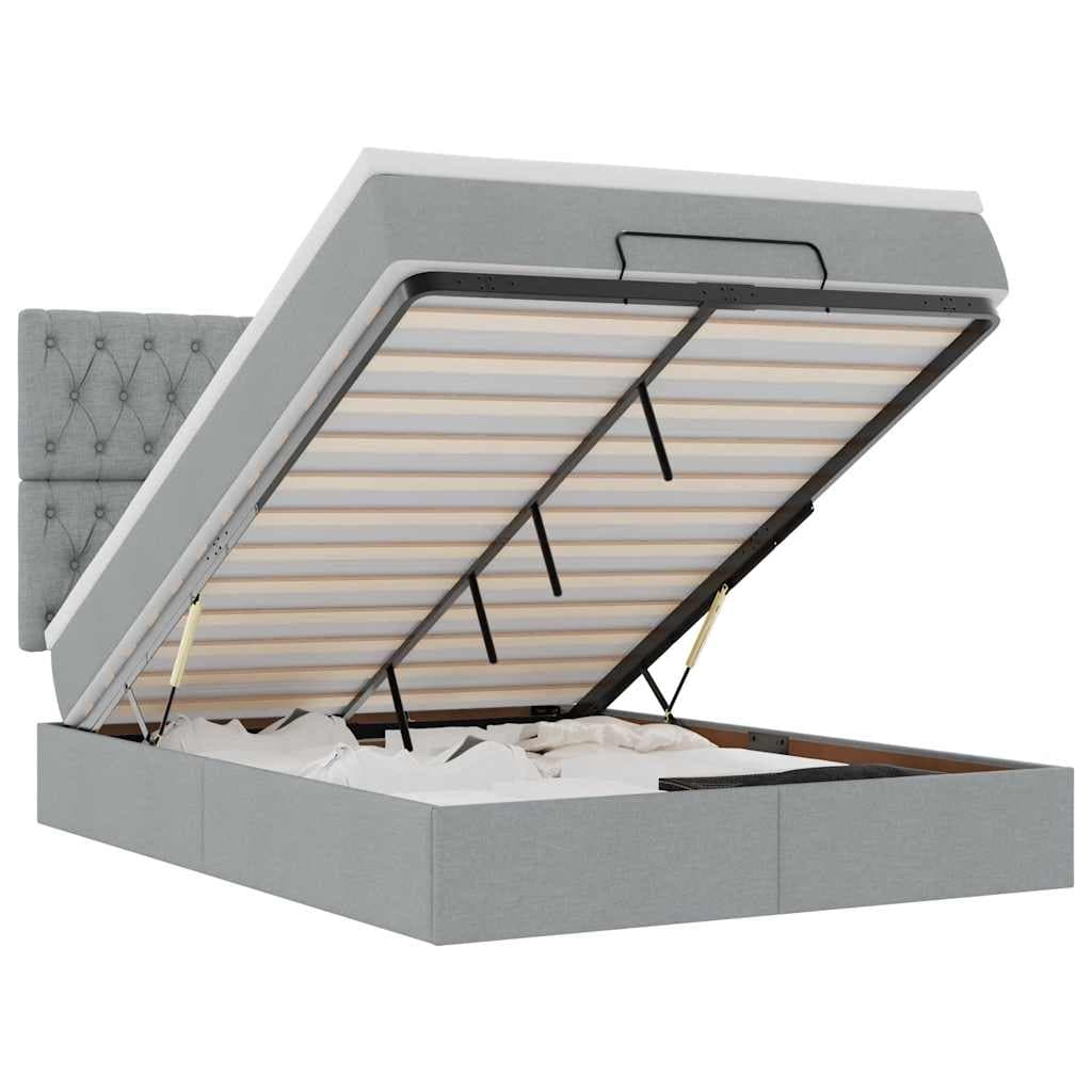 vidaXL Estrutura de Cama Otomana com Colchão 140x190 cm Cinzento Claro - 1179350510
