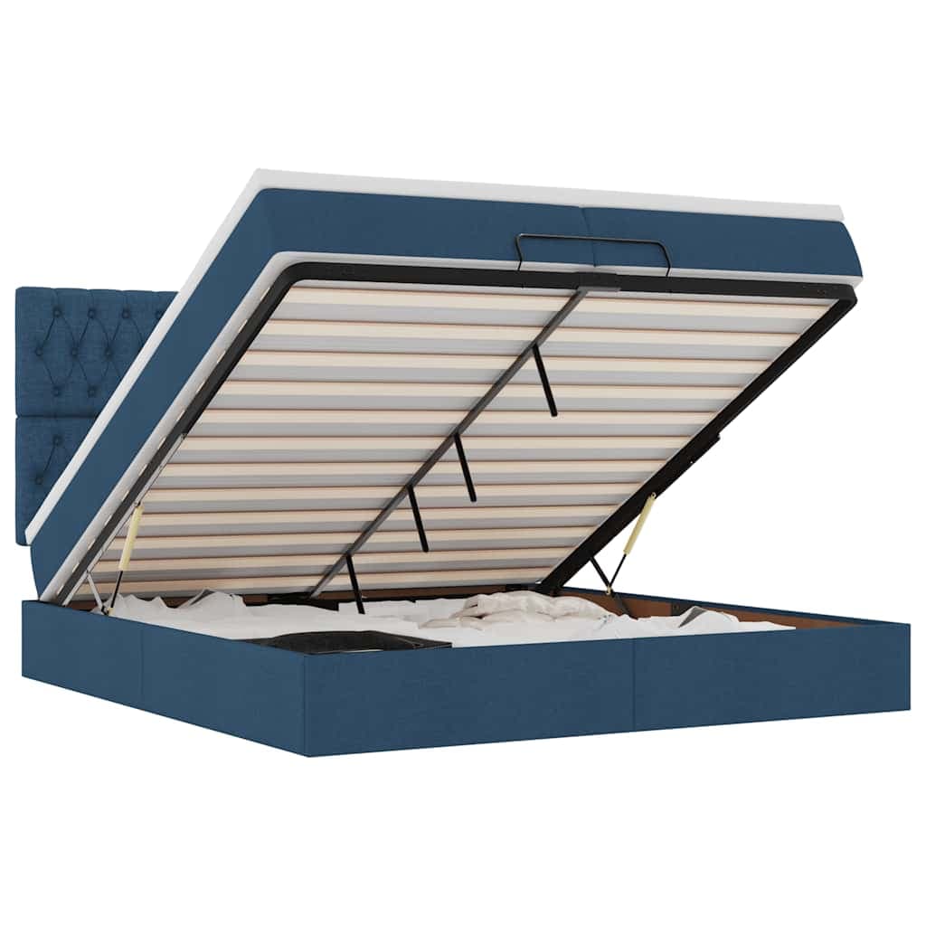 vidaXL Estrutura de Cama Otomana com Colchões 200x200cm Tecido Azul - 1409634918