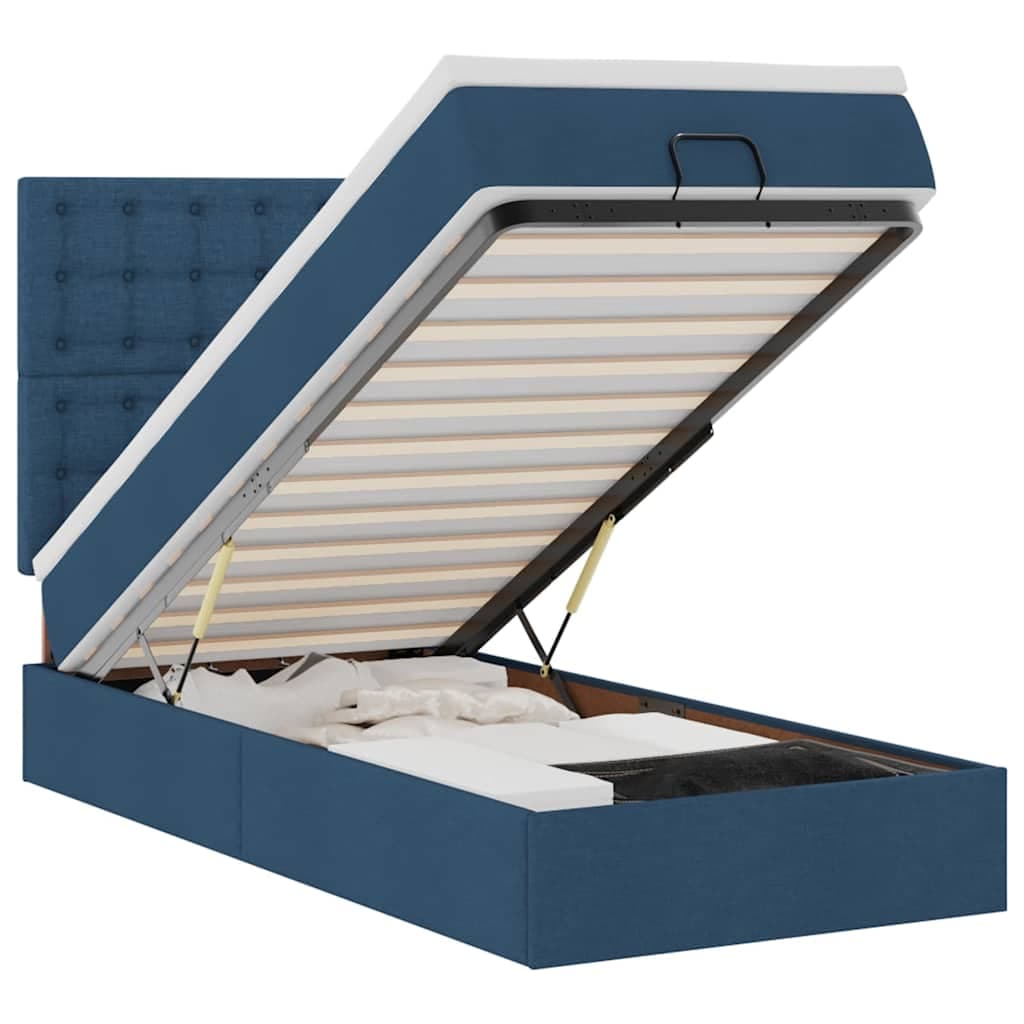 vidaXL Estrutura de Cama Otomana com Colchão 100x200cm Tecido Azul - 472449208