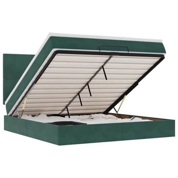 vidaXL Estrutura de Cama Otomana com Colchão Verde Escuro Veludo - 1160255917