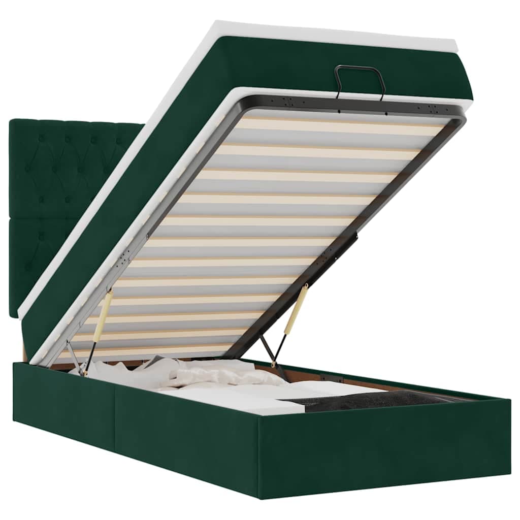 vidaXL Estrutura de Cama Otomana Colchões 90x200cm Veludo Verde Escuro - 1244789672