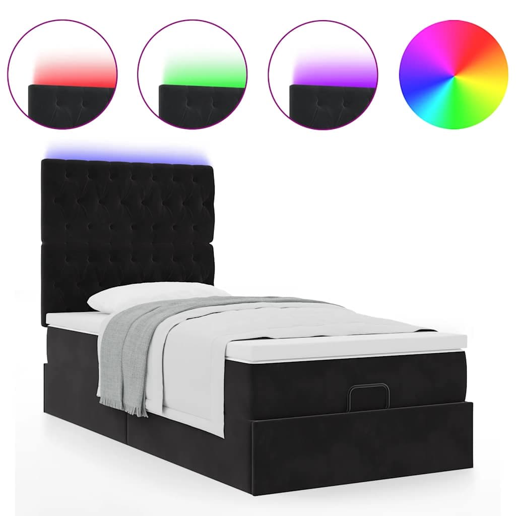 Estrutura de Cama Otomana vidaXL com Colchões Preto 100x200cm Veludo - 765179476