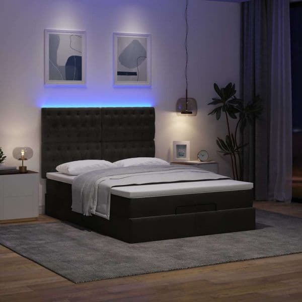 vidaXL Estrutura de Cama Otomana com Colchões 140x190 cm Veludo Preto - 1518026479