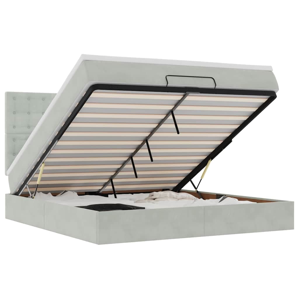 vidaXL Estrutura cama otomana colchões 180x200cm veludo cinzento claro