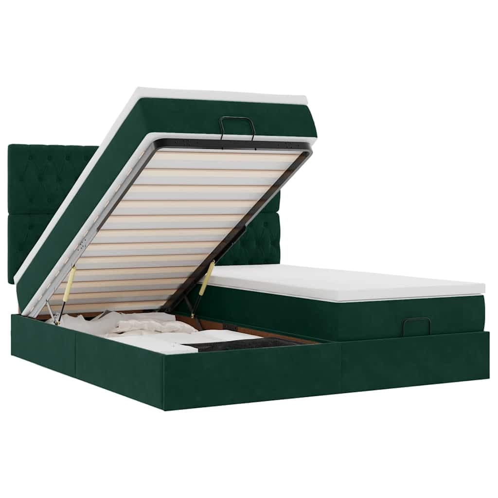 vidaXL Estrutura de cama otomana com colchão verde escuro veludo