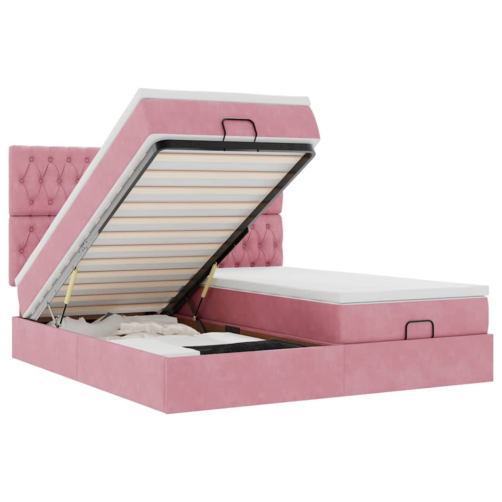 vidaXL Estrutura de cama otomana com colchões 160x200 cm veludo rosa