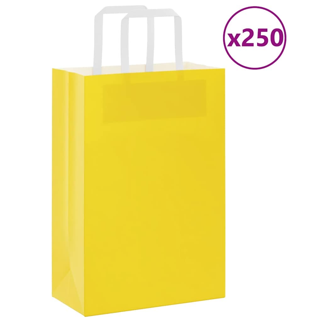 vidaXL Sacos de papel 250 unid com alças amarelo 21x11x31 cm
