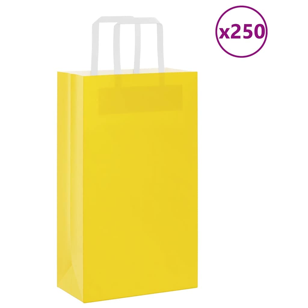 vidaXL Sacos de papel 250 unid com alças amarelo 21x11x36 cm