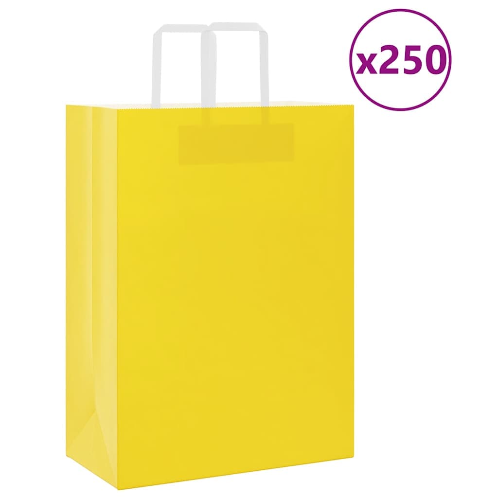 vidaXL Sacos de papel 250 unid com alças amarelo 32x17x44 cm