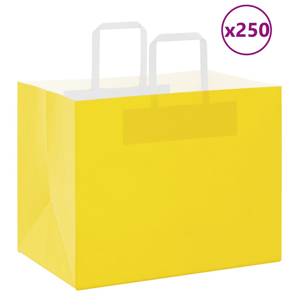 vidaXL Sacos de papel 250 unid com alças amarelo 32x22x24 cm