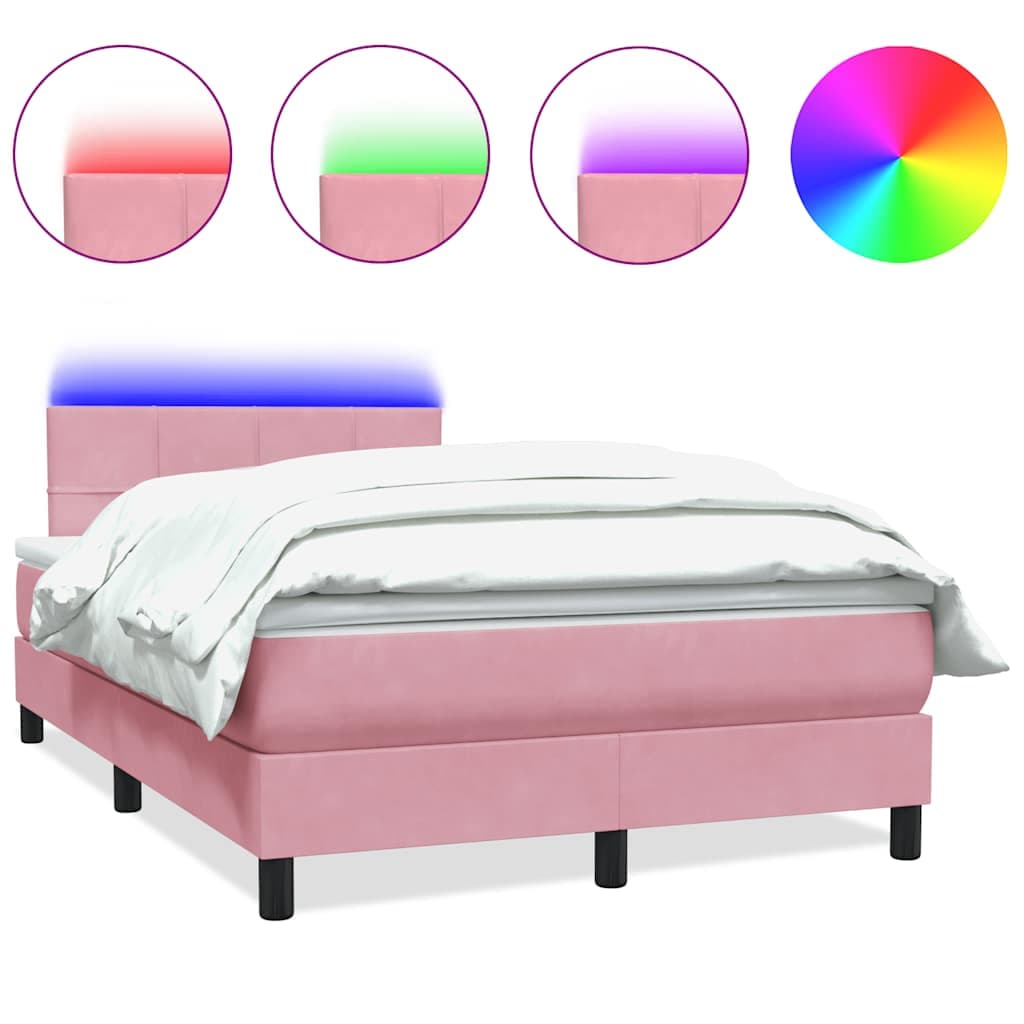 vidaXL Cama box spring c/ colchão e LED 120x220 cm veludo rosa
