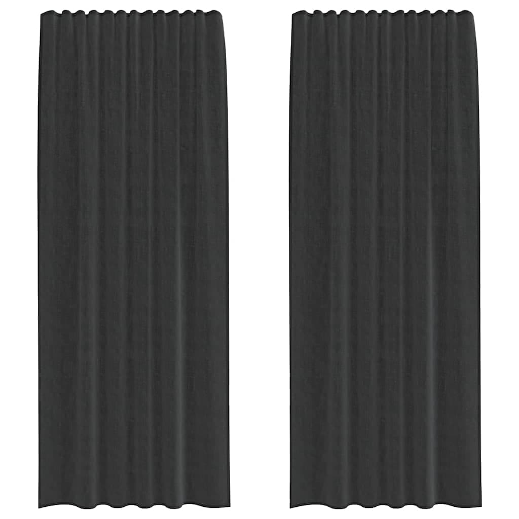 vidaXL Cortinas de voile com bolsos para varão 2 pcs preto