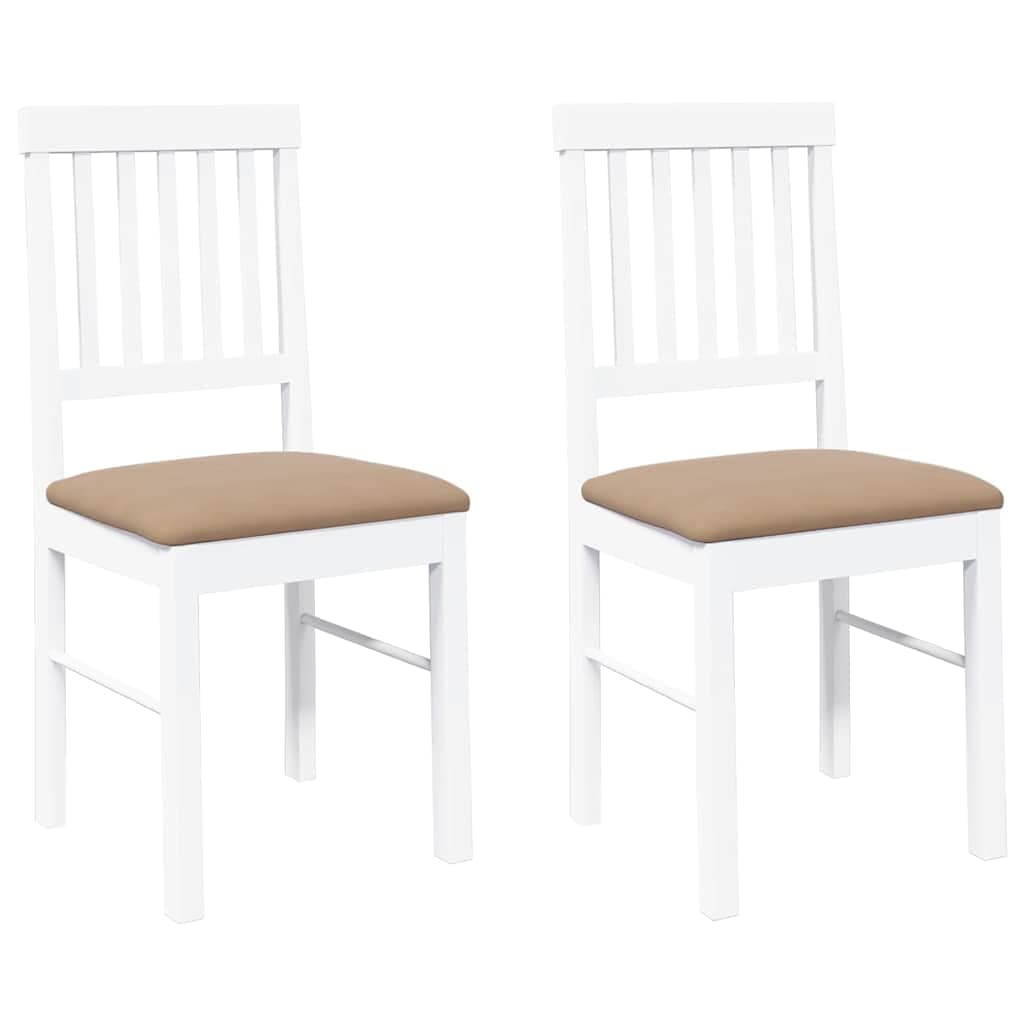 vidaXL Cadeiras de jantar com almofadões 2 pcs madeira maciça branco