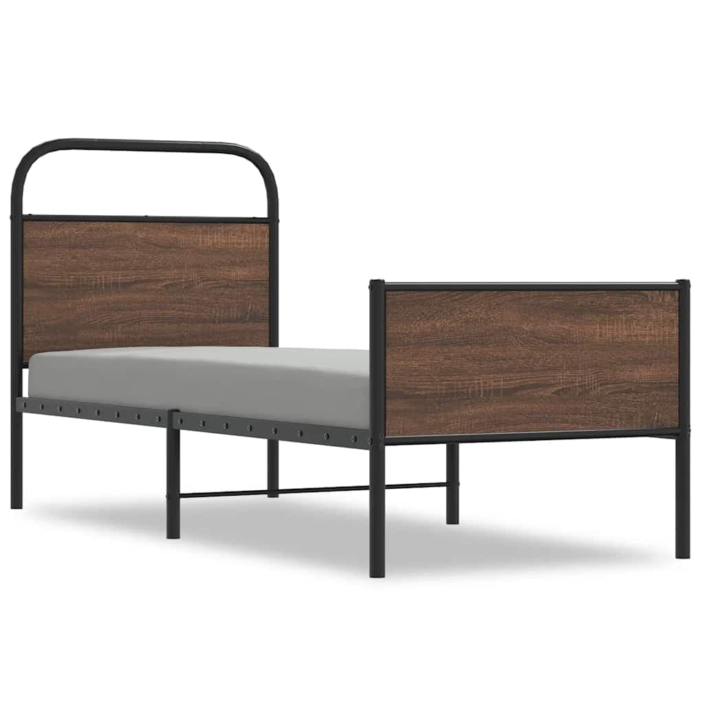 vidaXL Estrutura Cama sem Colchão Derivados Madeira Carvalho Castanho - 4233124018