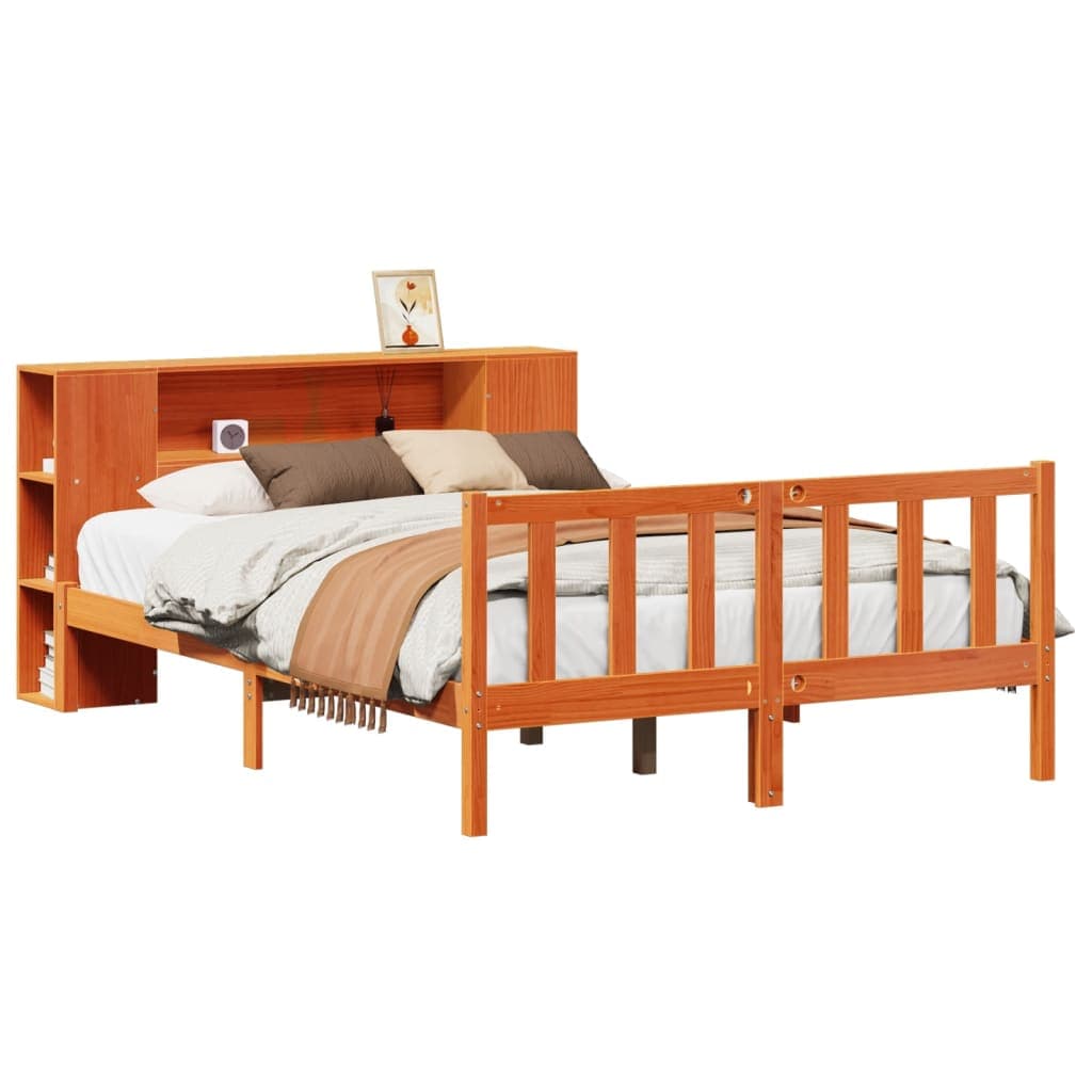 vidaXL Cama com estante sem colchão 150x200 cm pinho maciço