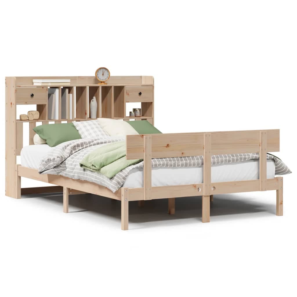 vidaXL Cama com Estante sem Colchão 140x200 cm Pinho Maciço - 903616083
