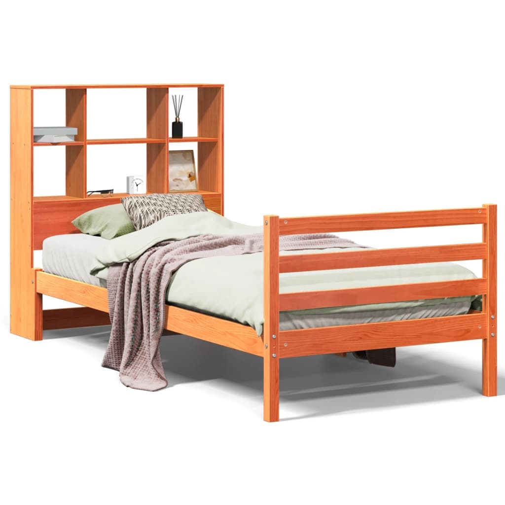 vidaXL Cama com estante sem colchão 75x190 cm madeira maciça