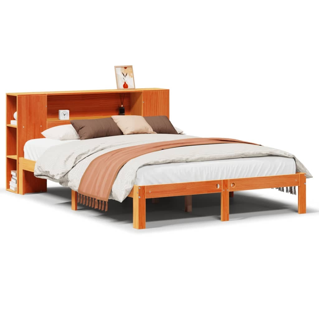 vidaXL Cama com estante sem colchão 140x200 cm pinho maciço