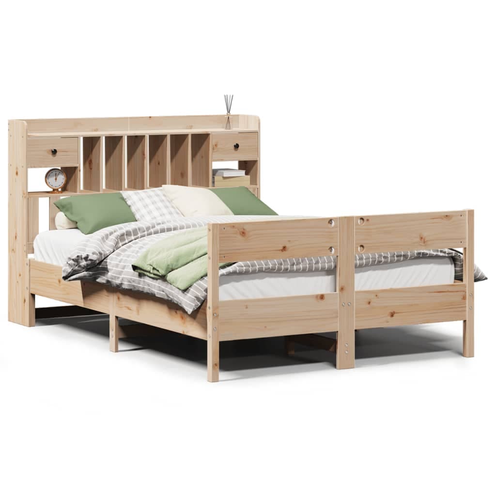 vidaXL Cama com estante sem colchão 135x190 cm pinho maciço