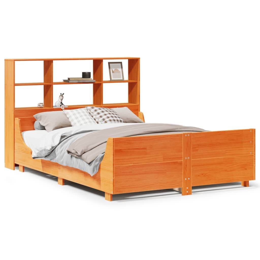 vidaXL Cama com Estante sem Colchão 160x200 cm Madeira Maciça - 1570449454