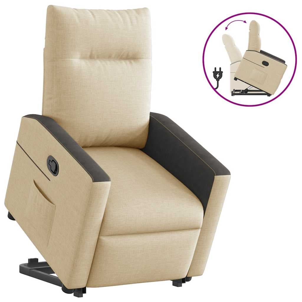 vidaXL Poltrona reclinável elevatória tecido cor creme