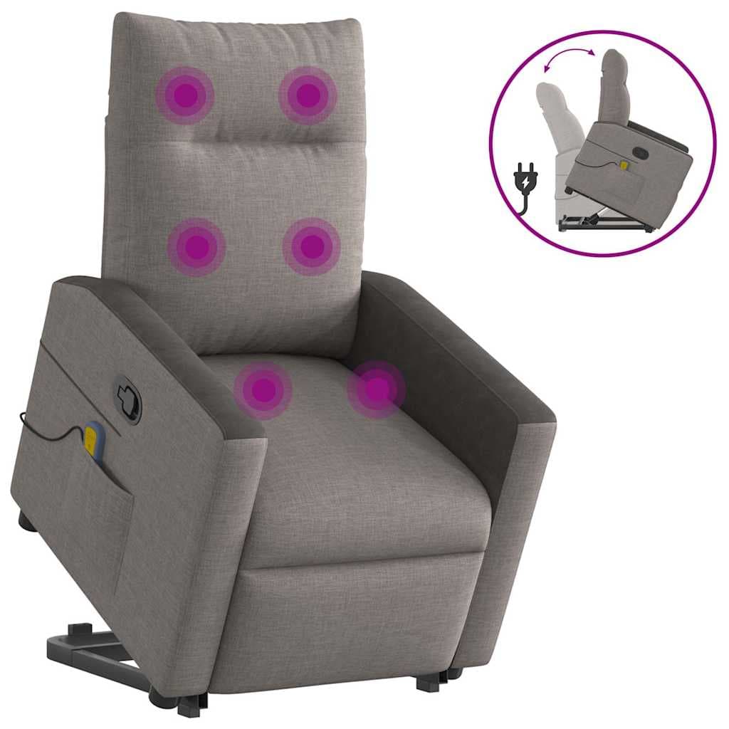vidaXL Poltrona Elevatória de Massagens Tecido Cinzento-acastanhado - 1902527388