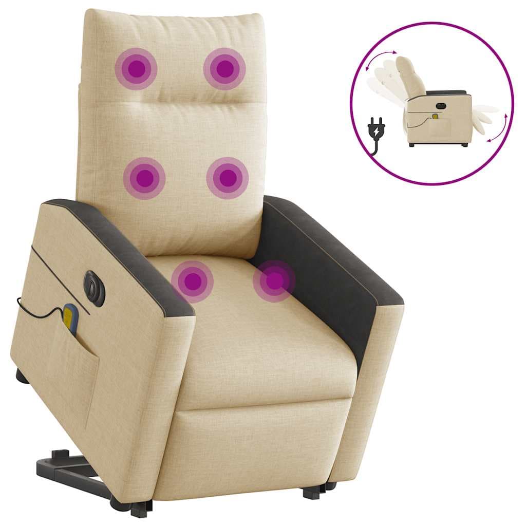 vidaXL Poltrona Elétrica Elevatória Massagens Tecido Creme - 4050920295